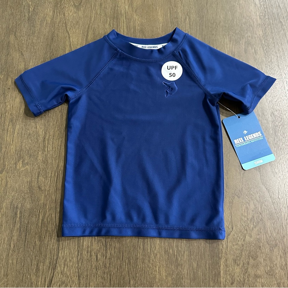 NWT Reel Legends Kids Swim Shirt Rashguard Blue 2T UPF 50